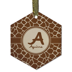 Giraffe Print Flat Glass Ornament - Hexagon w/ Name and Initial
