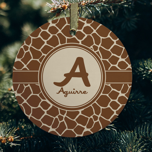 Giraffe Print Frosted Glass Ornament - Round (Lifestyle)