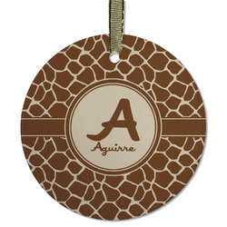 Giraffe Print Flat Glass Ornament - Round w/ Name and Initial