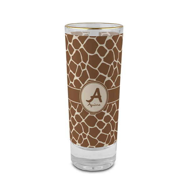 Custom Giraffe Print 2 oz Shot Glass -  Glass with Gold Rim - Single (Personalized)
