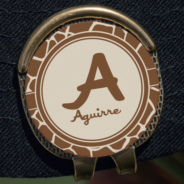 Giraffe Print Golf Ball Marker Hat Clip - Gold - Close Up