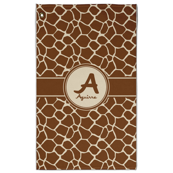 Custom Giraffe Print Golf Towel - Poly-Cotton Blend - Large w/ Name and Initial