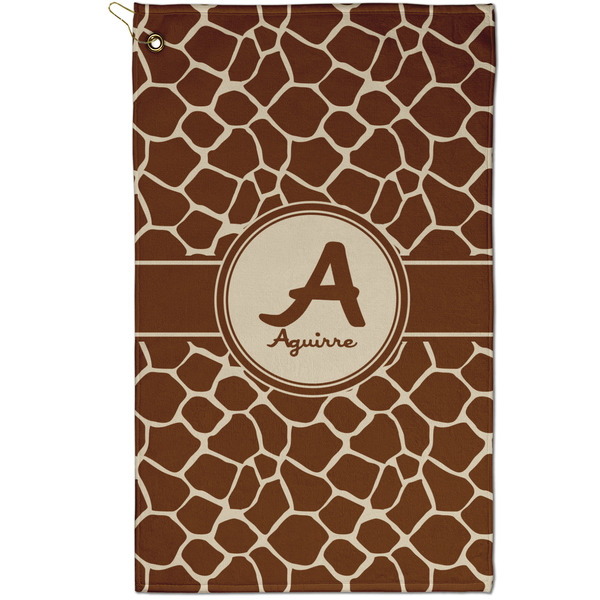Custom Giraffe Print Golf Towel - Poly-Cotton Blend - Small w/ Name and Initial