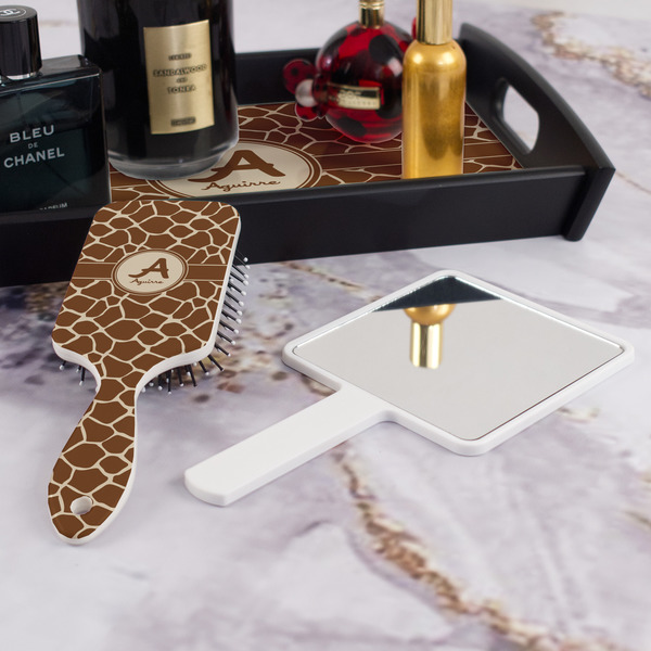 Giraffe Print Hair Brush - With Hand Mirror