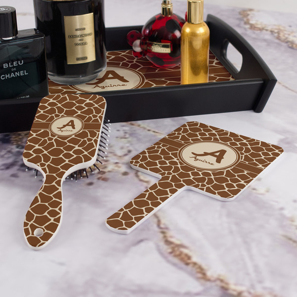 Giraffe Print Hair Brush and Hand Mirror - Bathroom Scene