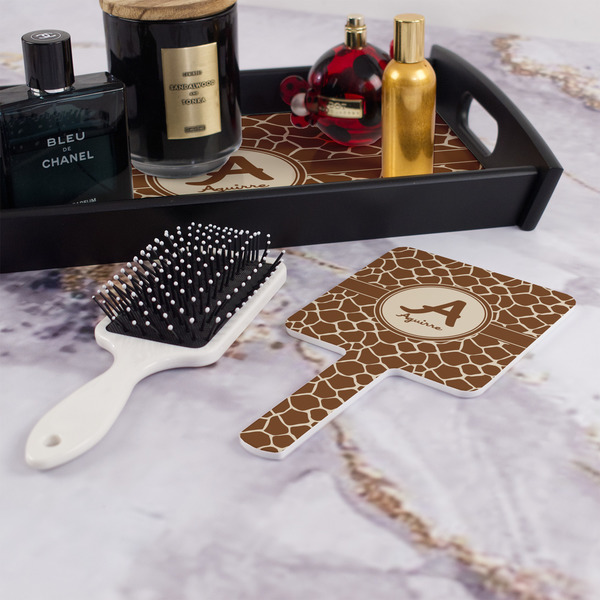 Giraffe Print Hand Mirror - With Hair Brush