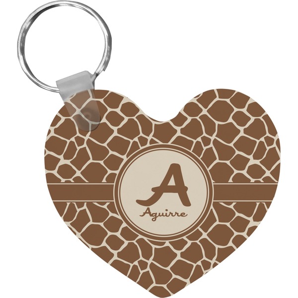 Custom Giraffe Print Heart Plastic Keychain w/ Name and Initial