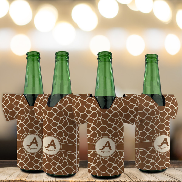 Giraffe Print Jersey Bottle Cooler - Set of 4 - LIFESTYLE
