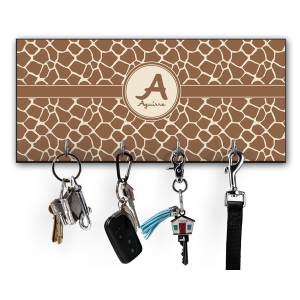 Custom Giraffe Print Key Hanger w/ 4 Hooks w/ Name and Initial