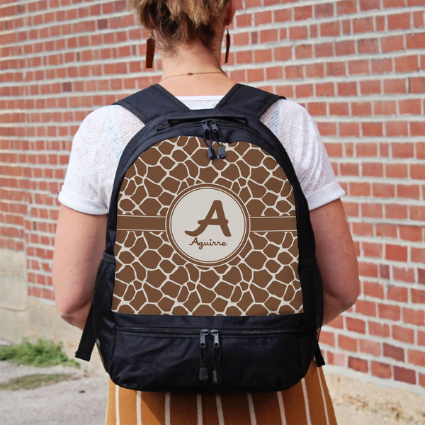 Giraffe Print Large Backpack - Black - On Back