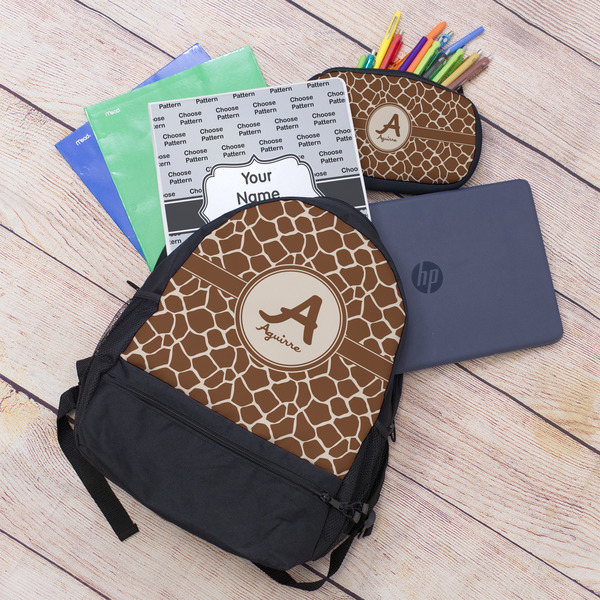 Giraffe Print Large Backpack - Black - With Stuff