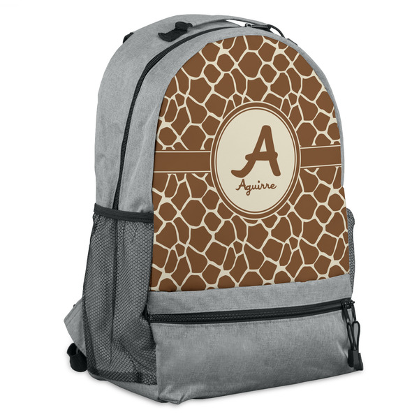 Custom Giraffe Print Backpack - Grey (Personalized)