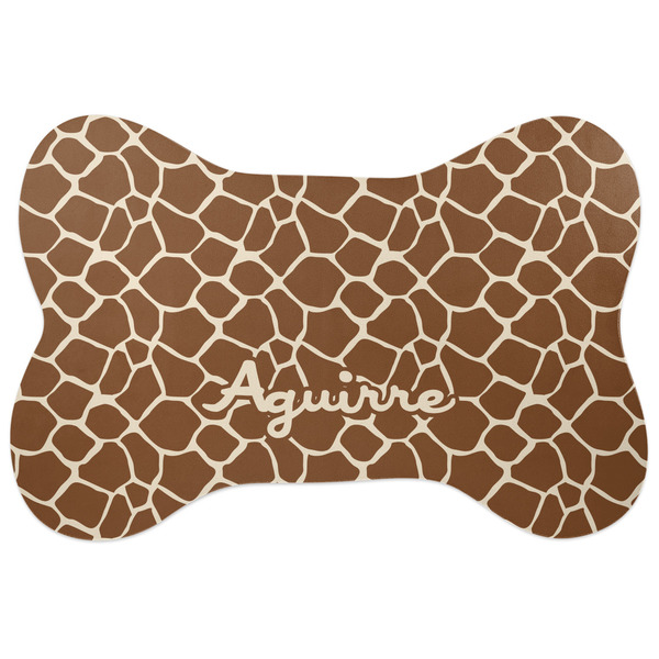 Custom Giraffe Print Bone Shaped Dog Food Mat (Large) (Personalized)