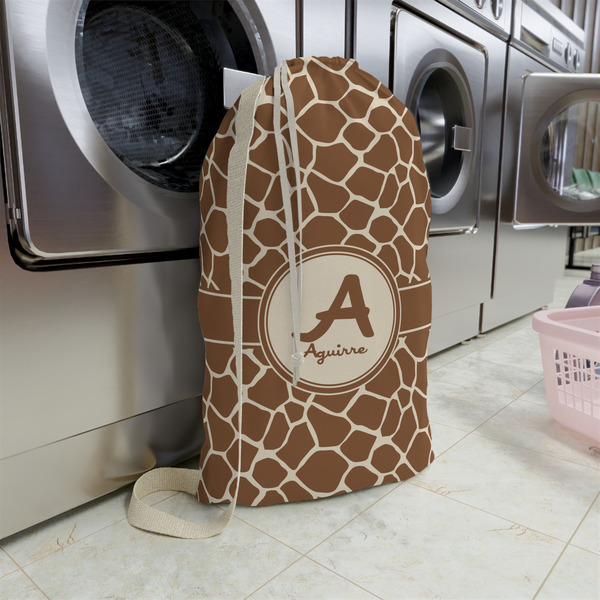 Giraffe Print Large Laundry Bag - In Context