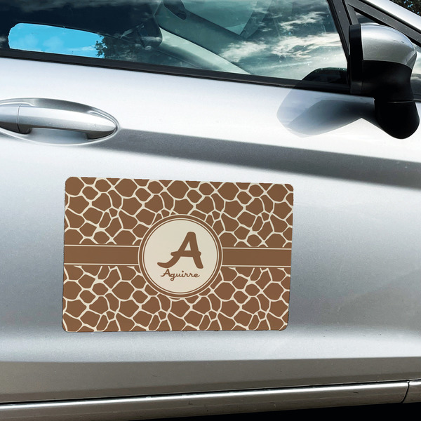 Giraffe Print Large Rectangle Car Magnets- In Context