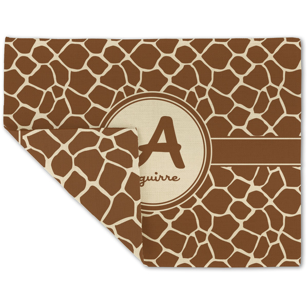 Custom Giraffe Print Double-Sided Linen Placemat - Single w/ Name and Initial