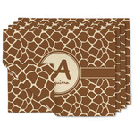 Giraffe Print Double-Sided Linen Placemat - Set of 4 w/ Name and Initial