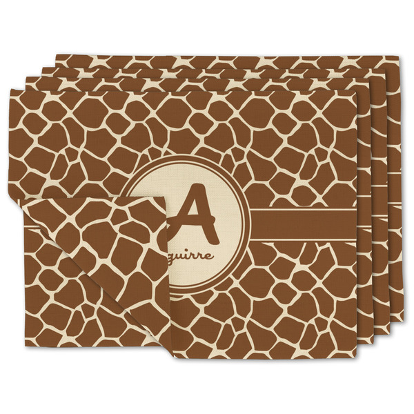 Custom Giraffe Print Double-Sided Linen Placemat - Set of 4 w/ Name and Initial