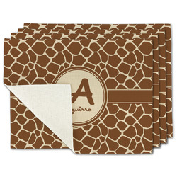 Giraffe Print Single-Sided Linen Placemat - Set of 4 w/ Name and Initial