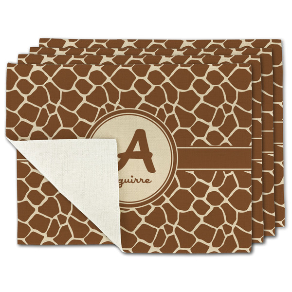 Custom Giraffe Print Single-Sided Linen Placemat - Set of 4 w/ Name and Initial