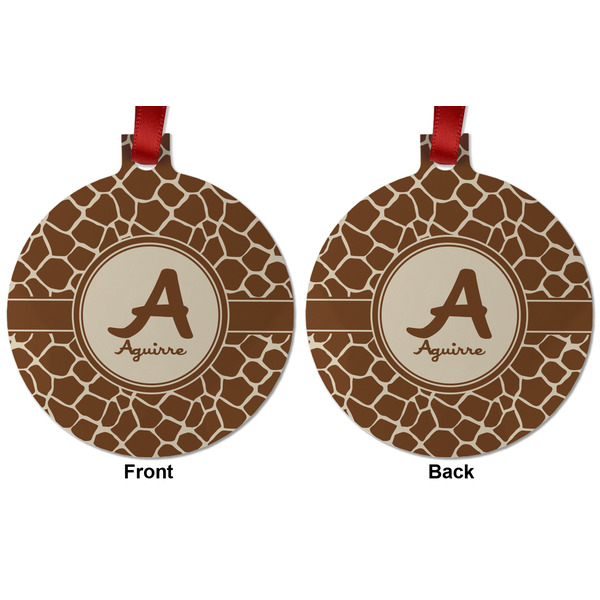 Giraffe Print Metal Ball Ornament - Front and Back