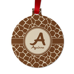 Giraffe Print Metal Ball Ornament - Double Sided w/ Name and Initial