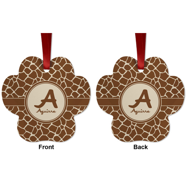 Giraffe Print Metal Paw Ornament - Front and Back