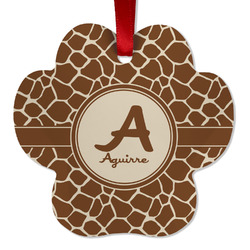 Giraffe Print Metal Paw Ornament - Double Sided w/ Name and Initial
