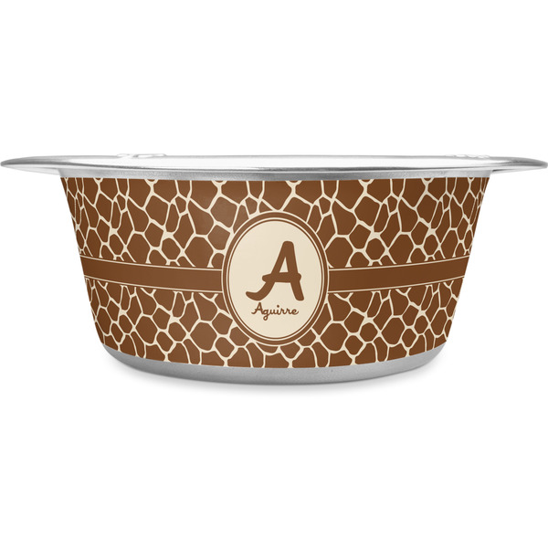 Custom Giraffe Print Stainless Steel Dog Bowl - Large (Personalized)