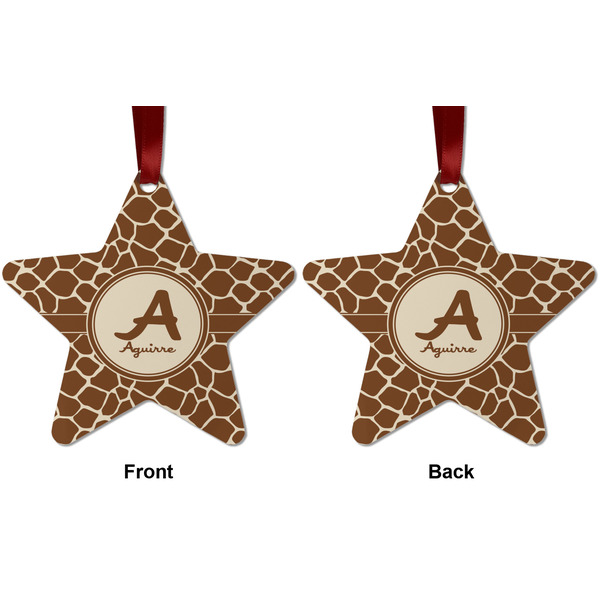 Giraffe Print Metal Star Ornament - Front and Back