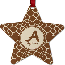 Giraffe Print Metal Star Ornament - Double Sided w/ Name and Initial
