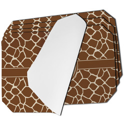 Giraffe Print Dining Table Mat - Octagon - Set of 4 (Single-Sided) w/ Name and Initial