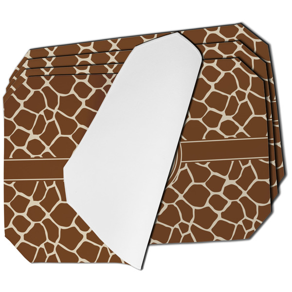 Custom Giraffe Print Dining Table Mat - Octagon - Set of 4 (Single-Sided) w/ Name and Initial