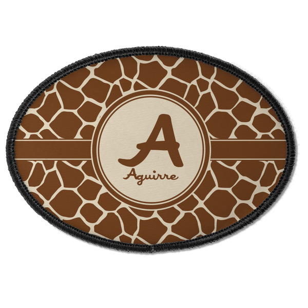 Custom Giraffe Print Iron On Oval Patch w/ Name and Initial