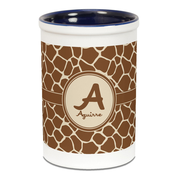Giraffe Print Pencil Holder - Blue