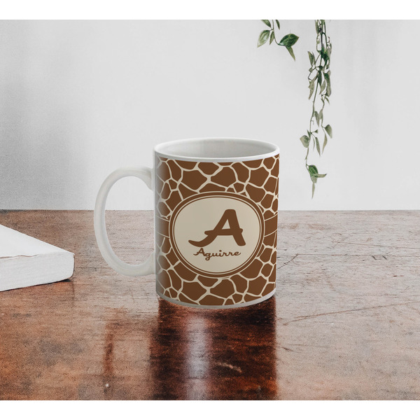 Giraffe Print Personalized Coffee Mug - Lifestyle