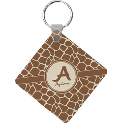 Giraffe Print Diamond Plastic Keychain w/ Name and Initial