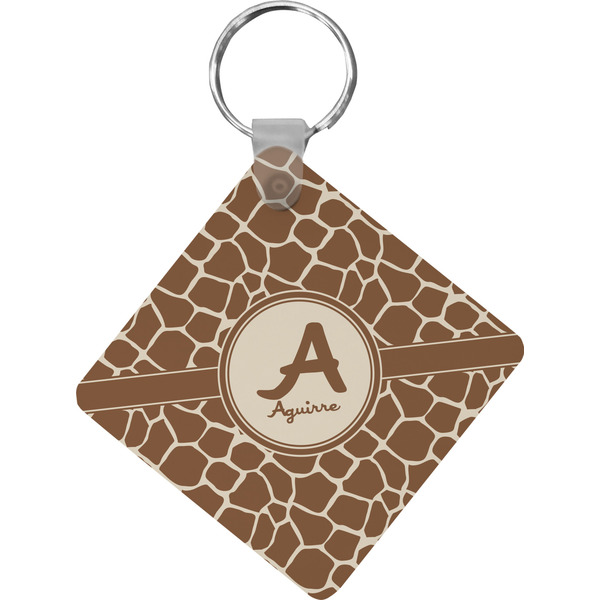 Custom Giraffe Print Diamond Plastic Keychain w/ Name and Initial