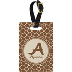 Giraffe Print Plastic Luggage Tag - Rectangular w/ Name and Initial