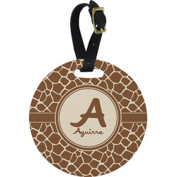 Giraffe Print Plastic Luggage Tag - Round (Personalized)