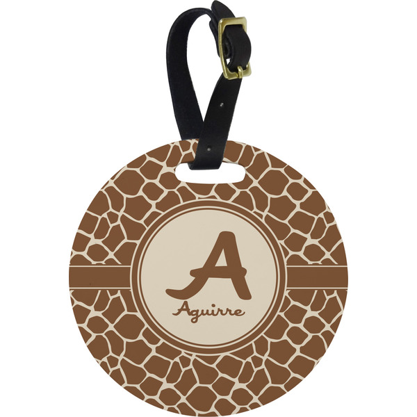 Custom Giraffe Print Plastic Luggage Tag - Round (Personalized)