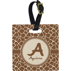 Giraffe Print Plastic Luggage Tag - Square w/ Name and Initial