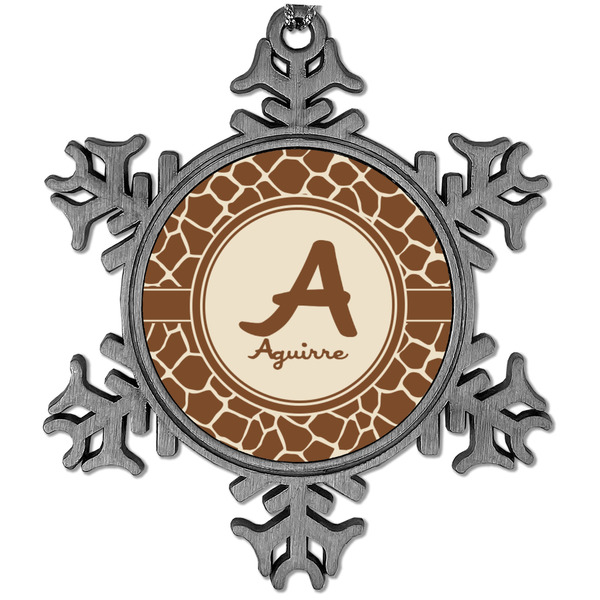 Custom Giraffe Print Vintage Snowflake Ornament (Personalized)