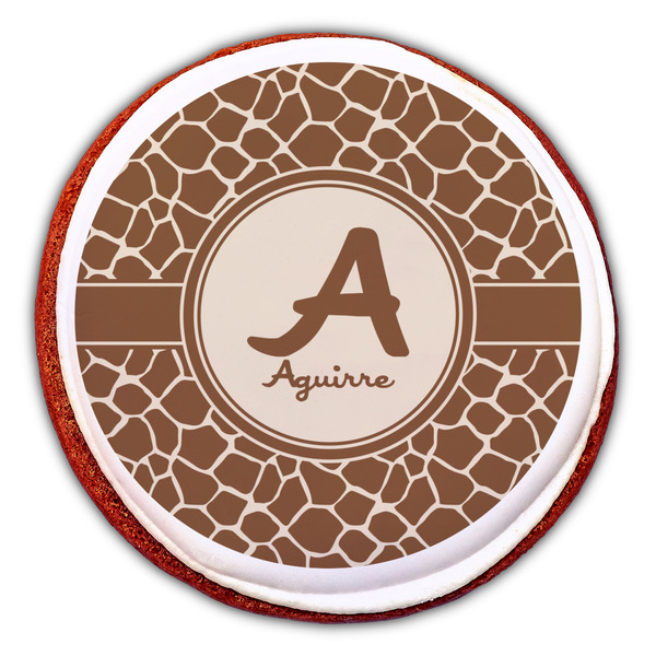 Giraffe Print Printed Icing Circle - Large - On Cookie