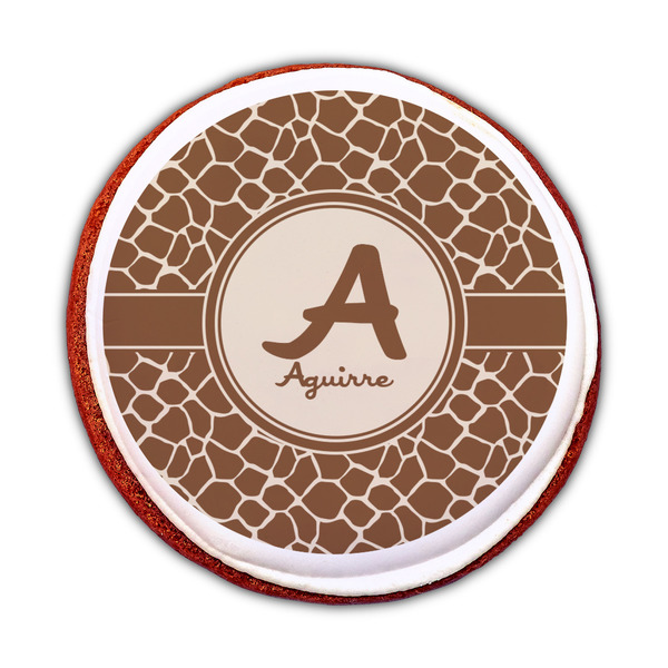 Giraffe Print Printed Icing Circle - Medium - On Cookie
