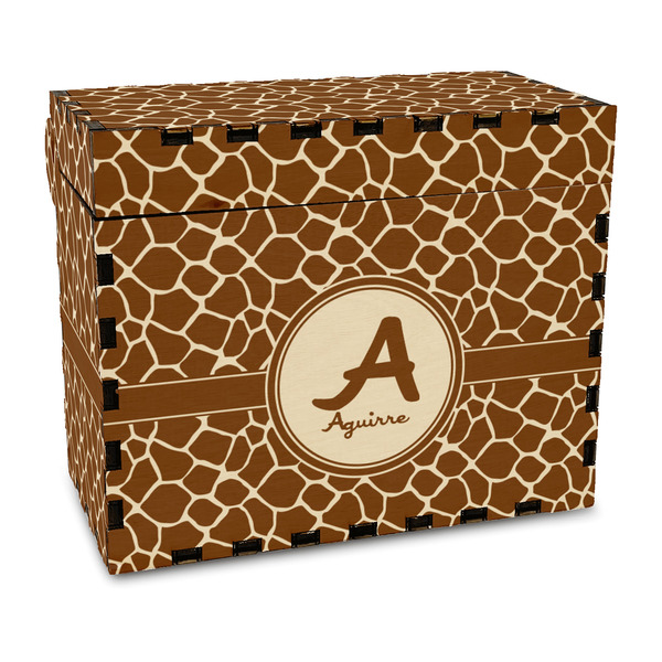 Custom Giraffe Print Wood Recipe Box - Full Color Print (Personalized)