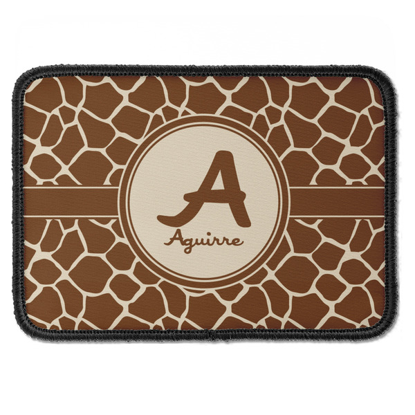 Custom Giraffe Print Iron On Rectangle Patch w/ Name and Initial