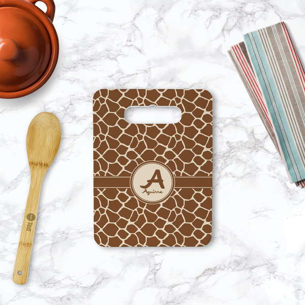 Giraffe Print Rectangle Trivet with Handle - LIFESTYLE