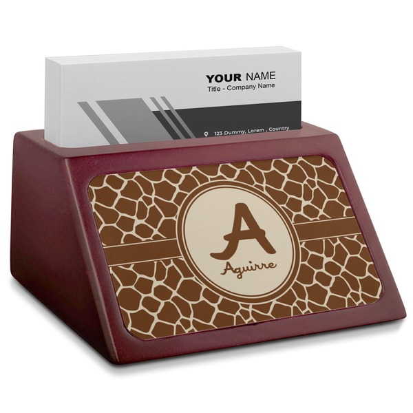 Custom Giraffe Print Red Mahogany Business Card Holder (Personalized)