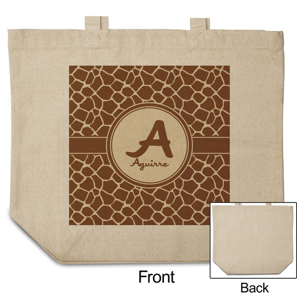 Giraffe Print Reusable Cotton Grocery Bag - Front & Back View